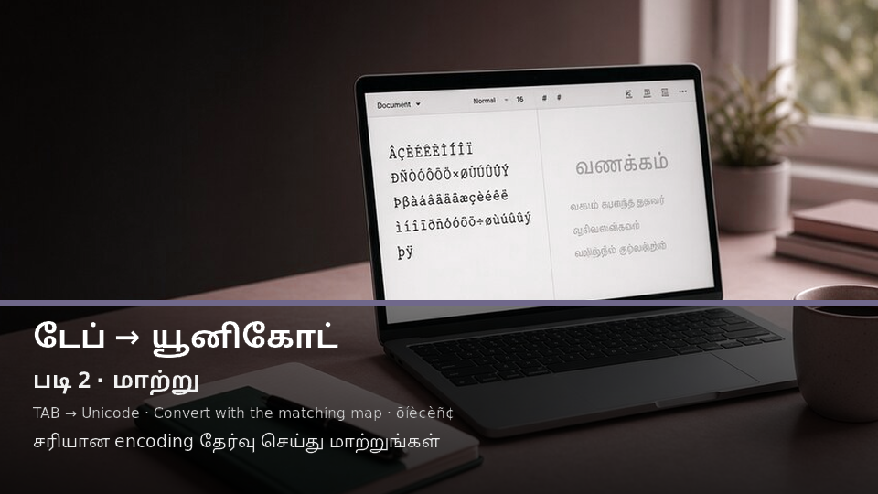 TAB to Unicode — படி 2 convert