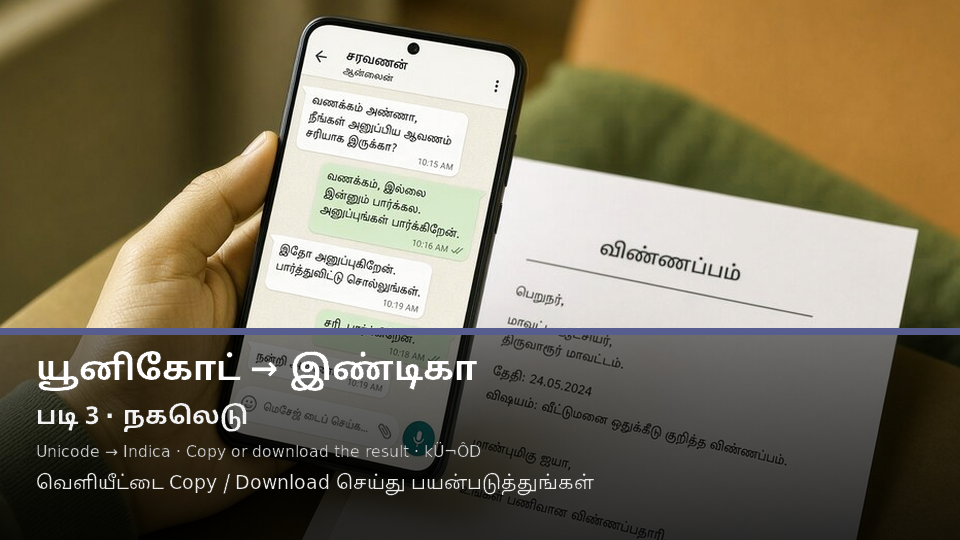 Unicode to Indica — படி 3 use