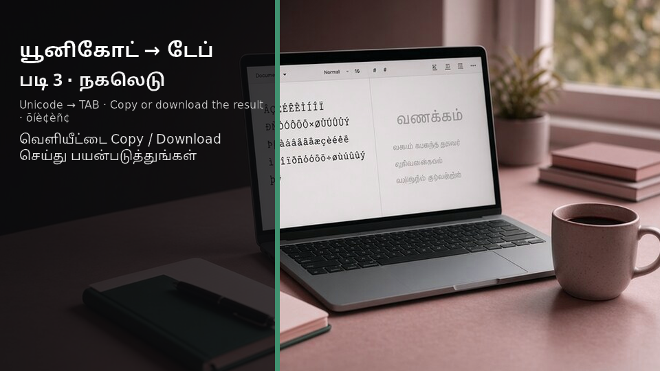 Unicode to TAB — படி 3 use