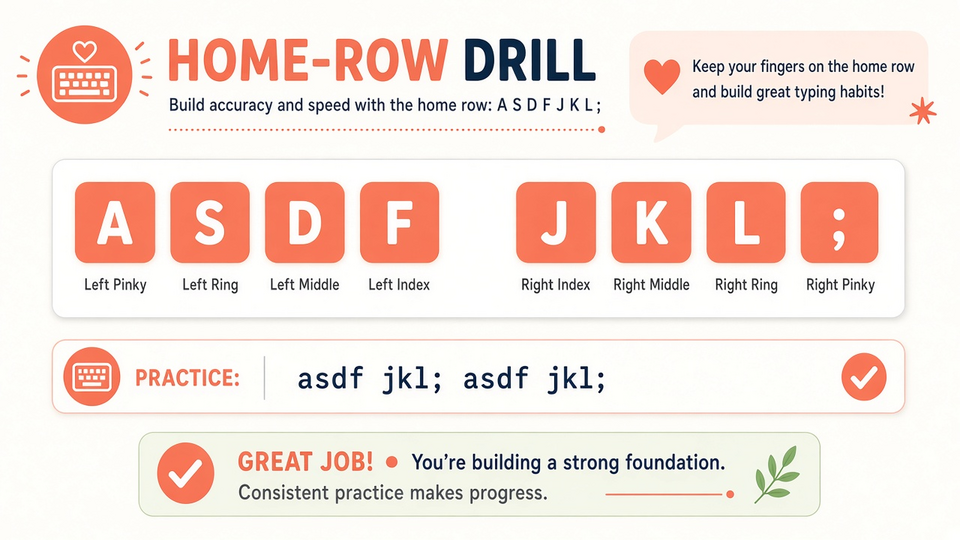 Home row drill highlighting ASDF JKL keys