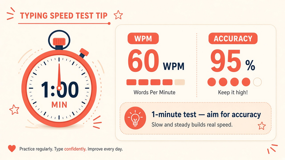 Speed test showing WPM and accuracy